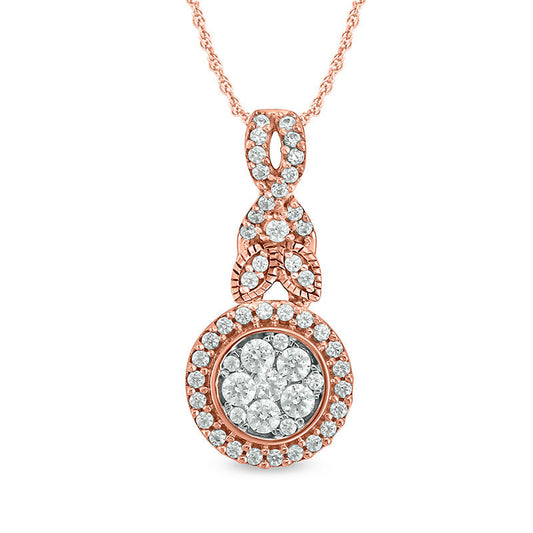 0.25 CT. T.W. Composite Natural Diamond Frame Twist Leaf Antique Vintage-Style Pendant in 10K Rose Gold