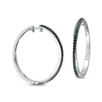 0.5 CT. T.W. Enhanced Black Diamond Crossover Hoop Earrings in Sterling Silver