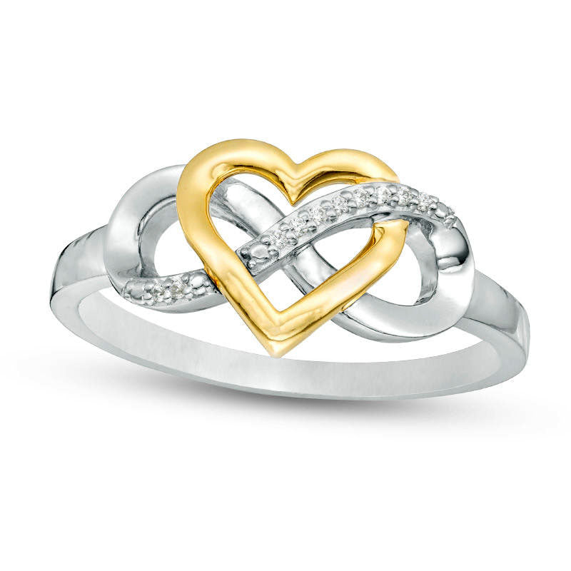 Natural Diamond Accent Interlocking Infinity and Heart Ring in Sterling Silver and Solid 10K Yellow Gold