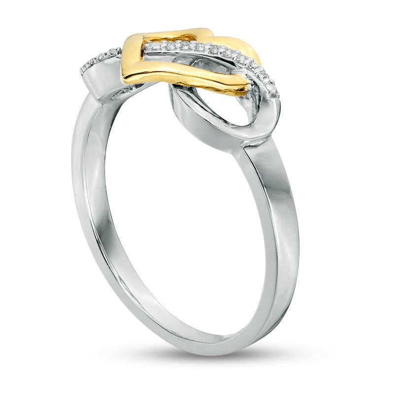 Natural Diamond Accent Interlocking Infinity and Heart Ring in Sterling Silver and Solid 10K Yellow Gold