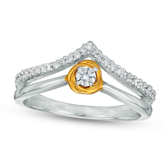 0.20 CT. T.W. Natural Diamond Chevron Split Shank Promise Ring in Sterling Silver and Solid 10K Yellow Gold