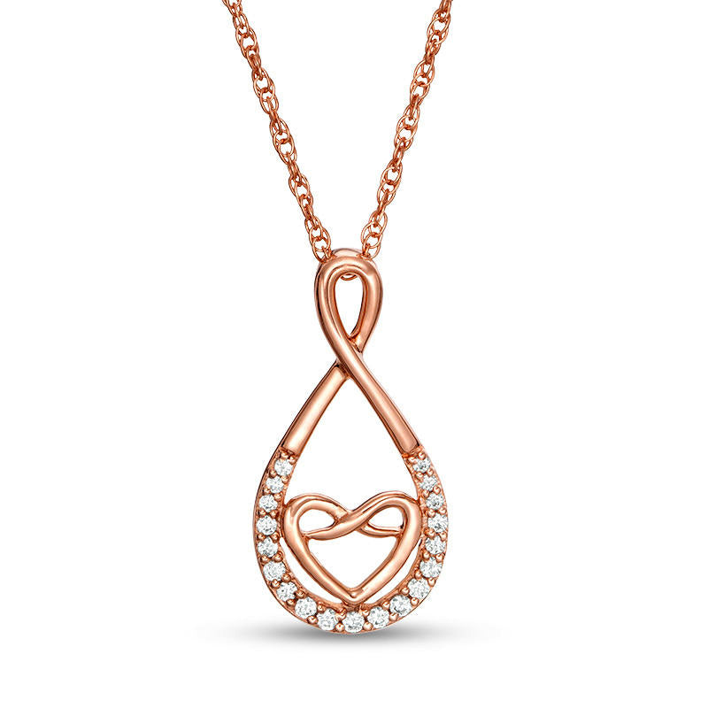 0.1 CT. T.W. Natural Diamond Infinity Heart Pendant in 10K Rose Gold