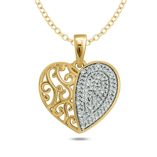 Natural Diamond Accent Filigree Heart Pendant in Sterling Silver with 14K Gold Plate