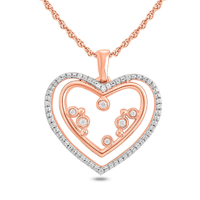 0.1 CT. T.W. Natural Diamond Double Heart Outline Pendant in 10K Rose Gold