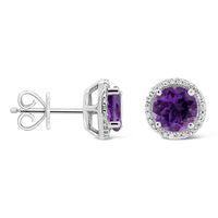 7.0mm Amethyst and 0.1 CT. T.W. Diamond Frame Stud Earrings in Sterling Silver