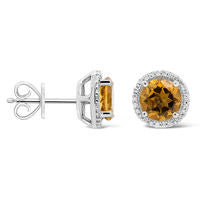 7.0mm Citrine and 0.1 CT. T.W. Diamond Frame Stud Earrings in Sterling Silver