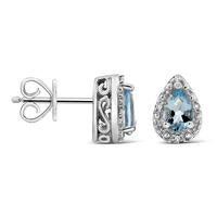 Pear-Shaped Aquamarine and Diamond Accent Frame Stud Earrings in Sterling Silver