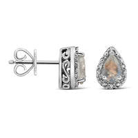 Pear-Shaped Moonstone and Diamond Accent Frame Stud Earrings in Sterling Silver