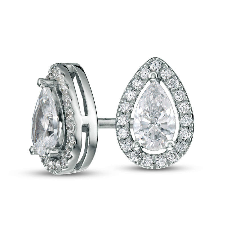 0.5 CT. T.W. Certified Pear-Shaped Diamond Frame Stud Earrings in 14K White Gold (I/I1)