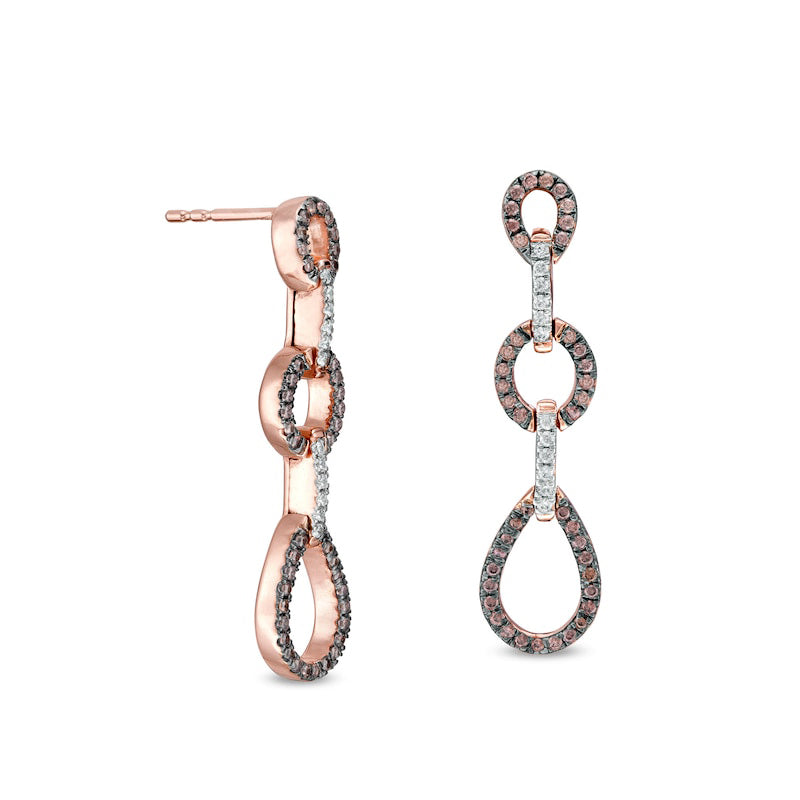 0.38 CT. T.W. Enhanced Champagne and White Diamond Linked Teardrop Earrings in 10K Rose Gold