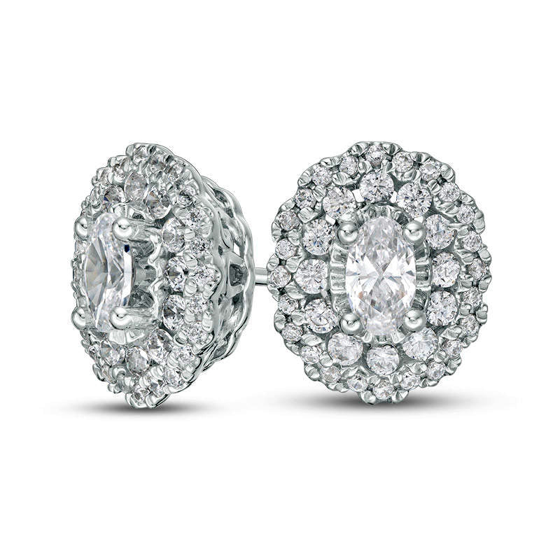 1 CT. T.W. Certified Oval Diamond Scallop Frame Stud Earrings in 14K White Gold (I/I1)