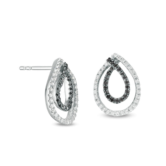 0.33 CT. T.W. Enhanced Black and White Diamond Double Teardrop Outline Drop Earrings in 10K White Gold