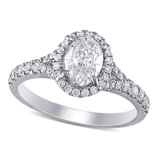 1.5 CT. T.W. Oval Natural Diamond Frame Engagement Ring in Solid 14K White Gold (H/SI2)