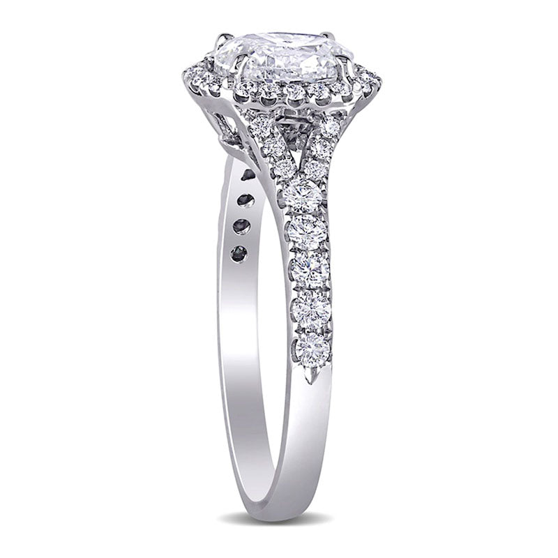 1.5 CT. T.W. Oval Natural Diamond Frame Engagement Ring in Solid 14K White Gold (H/SI2)