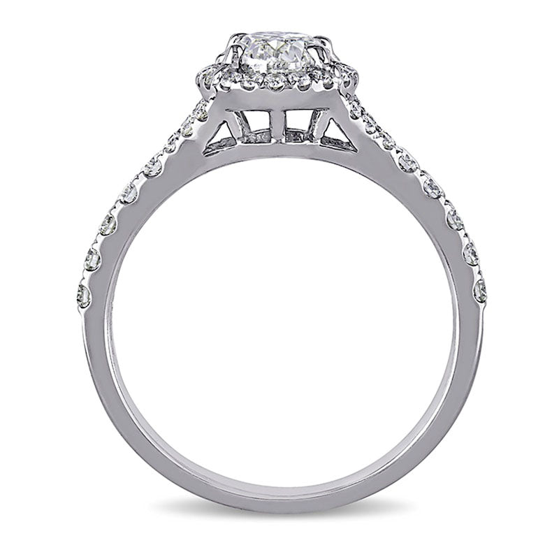 1.5 CT. T.W. Oval Natural Diamond Frame Engagement Ring in Solid 14K White Gold (H/SI2)