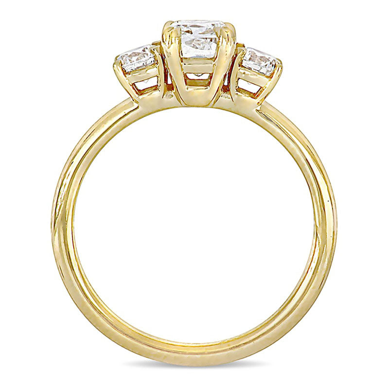 1.5 CT. T.W. Cushion-Cut Natural Diamond Three Stone Engagement Ring in Solid 14K Gold