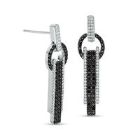 1 CT. T.W. Enhanced Black and White Diamond Vertical Row Drop Earrings in Sterling Silver