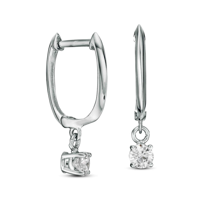 0.33 CT. T.W. Certified Diamond Solitaire Drop Hoop Earrings in 14K White Gold (I/VS2)