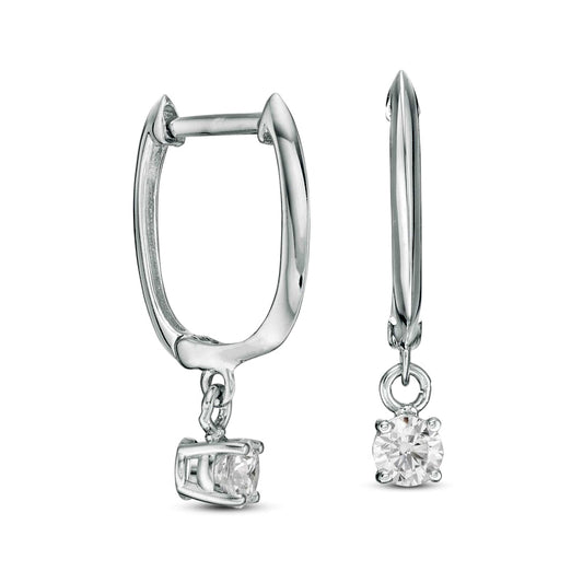 0.33 CT. T.W. Certified Diamond Solitaire Drop Hoop Earrings in 14K White Gold (I/VS2)