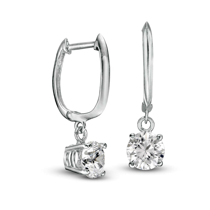 1.38 CT. T.W. Certified Diamond Solitaire Drop Hoop Earrings in 14K White Gold (I/VS2)