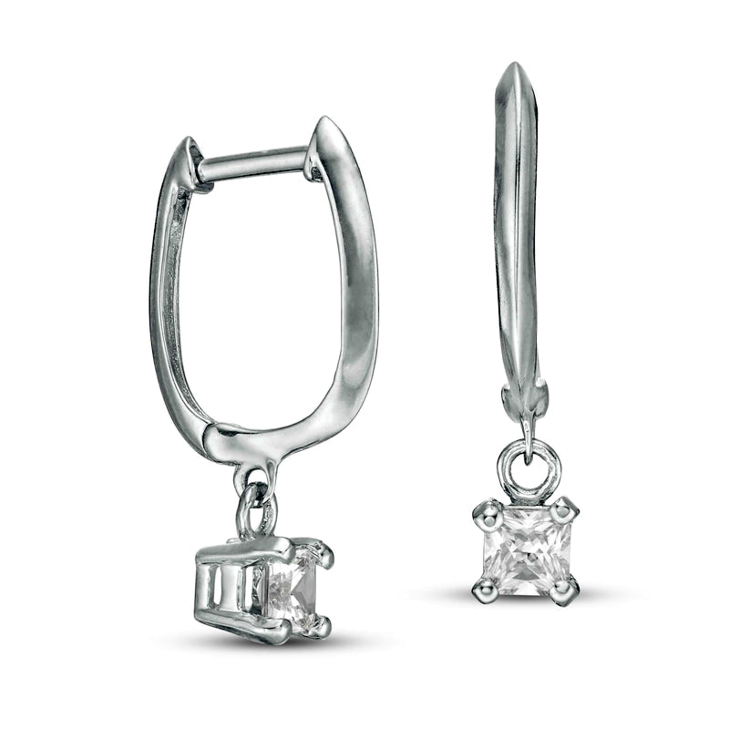 0.33 CT. T.W. Certified Princess-Cut Diamond Solitaire Drop Hoop Earrings in 14K White Gold (I/VS2)