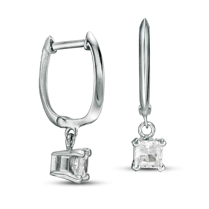 0.5 CT. T.W. Certified Princess-Cut Diamond Solitaire Drop Hoop Earrings in 14K White Gold (I/VS2)