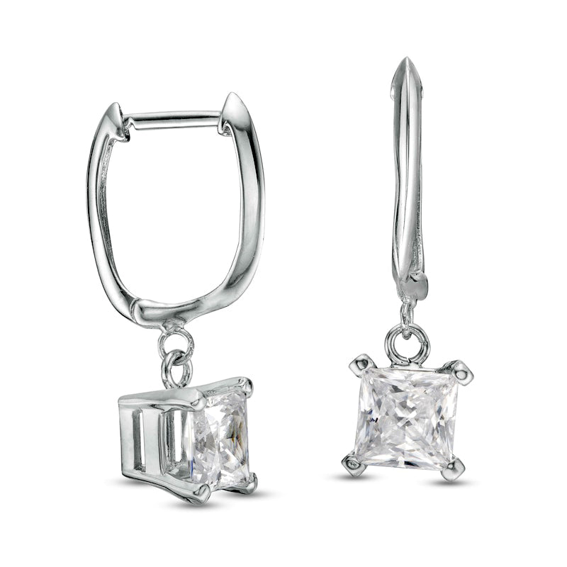 2 CT. T.W. Certified Princess-Cut Diamond Solitaire Drop Hoop Earrings in 14K White Gold (I/VS2)