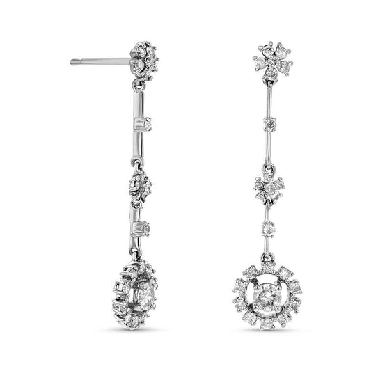 1 CT. T.W. Diamond Sunburst Frame Drop Earrings in 14K White Gold