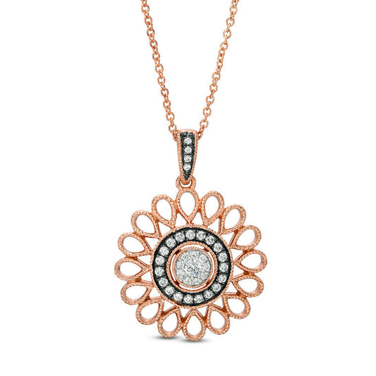 0.38 CT. T.W. Natural Diamond Flower Outline Antique Vintage-Style Pendant in 10K Rose Gold with Black Rhodium