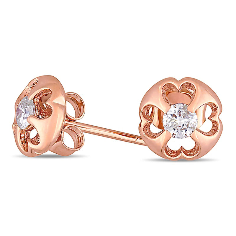 0.25 CT. T.W. Diamond Heart Cut-Out Solitaire Stud Earrings in 10K Rose Gold