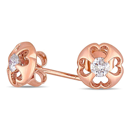 0.25 CT. T.W. Diamond Heart Cut-Out Solitaire Stud Earrings in 10K Rose Gold