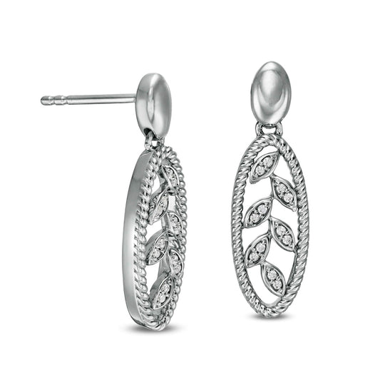 0.1 CT. T.W. Diamond Leaf Oval Drop Earrings in 10K White Gold