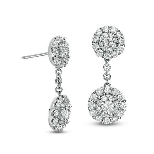 2.88 CT. T.W. Diamond Double Frame and Chain Drop Earrings in 10K White Gold