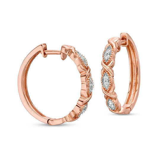 0.1 CT. T.W. Diamond Vintage-Style Marquise Twist Hoop Earrings in 10K Rose Gold