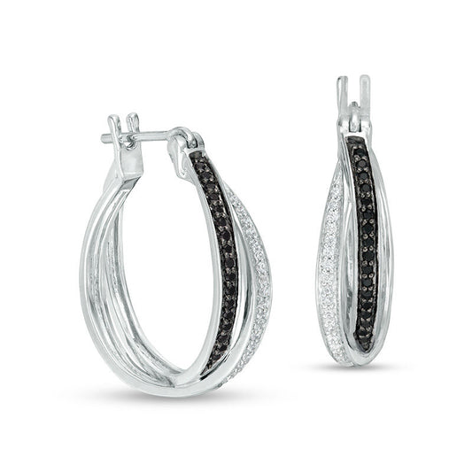 0.25 CT. T.W. Enhanced Black and White Diamond Criss-Cross Hoop Earrings in 10K White Gold