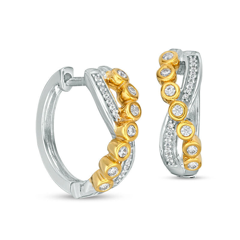 0.2 CT. T.W. Diamond Bezel-Set Crossover Hoop Earrings in 10K Two-Tone Gold