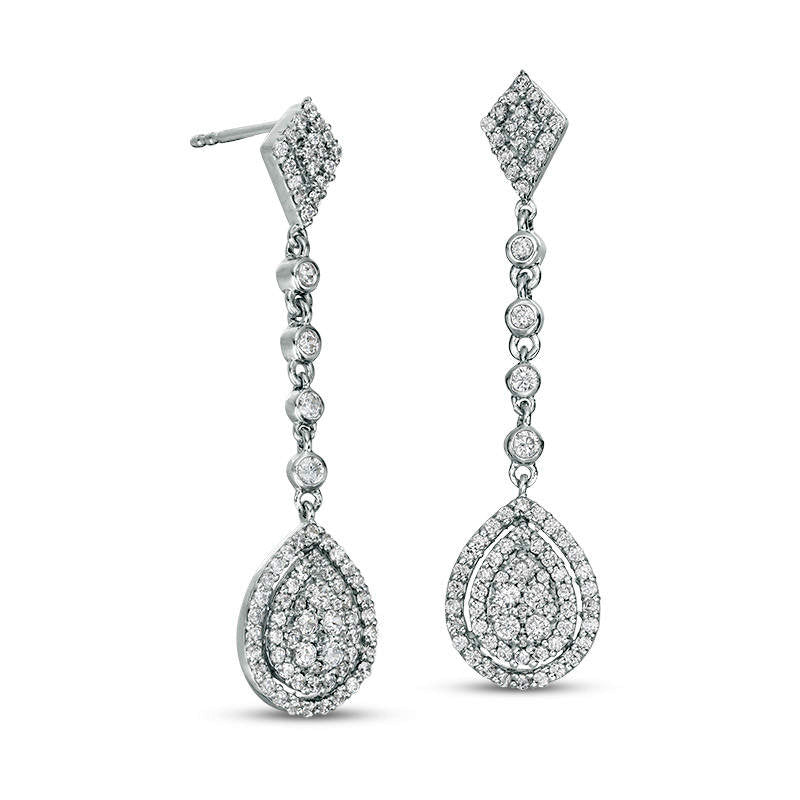 1 CT. T.W. Composite Diamond Multi-Shape Frame Drop Earrings in 10K White Gold