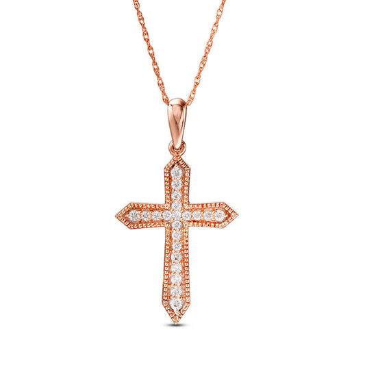 0.17 CT. T.W. Natural Diamond Antique Vintage-Style Cross Pendant in 10K Rose Gold