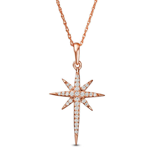 0.13 CT. T.W. Natural Diamond Eight-Point Star Pendant in 10K Rose Gold