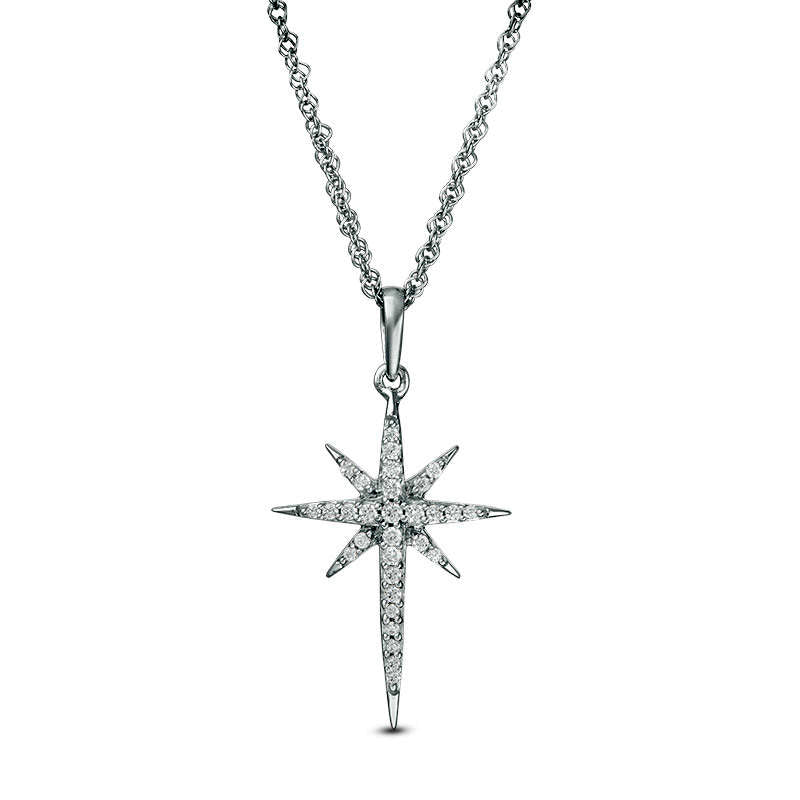 0.13 CT. T.W. Natural Diamond Eight-Point Star Pendant in 10K White Gold