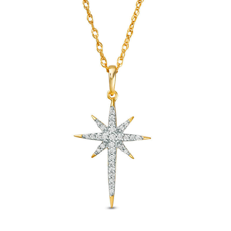 0.13 CT. T.W. Natural Diamond Eight-Point Star Pendant in 10K Yellow Gold