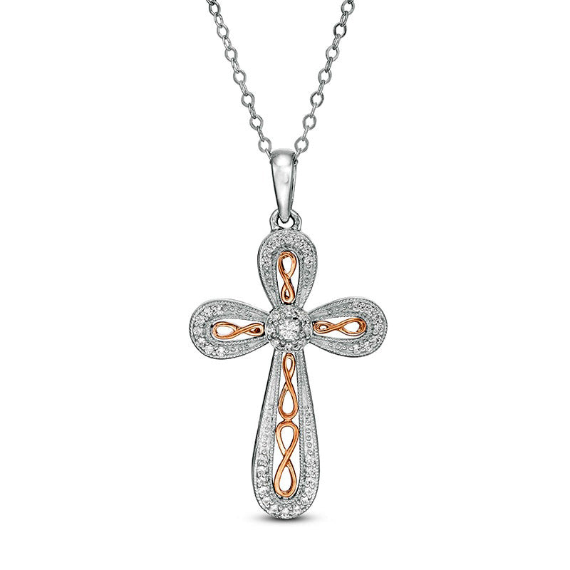 0.17 CT. T.W. Natural Diamond Infinity Cross Pendant in 10K Two-Tone Gold