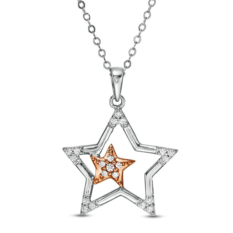 0.13 CT. T.W. Natural Diamond Double Star Pendant in 10K Two-Tone Gold