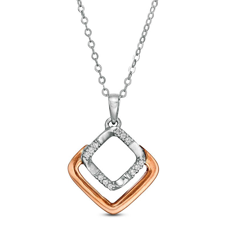 0.05 CT. T.W. Natural Diamond Double Open Square Pendant in 10K Two-Tone Gold