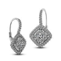 0.88 CT. T.W. Composite Diamond Tilted Cushion Frame Vintage-Style Drop Earrings in Sterling Silver