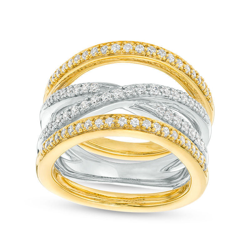 0.50 CT. T.W. Natural Diamond Crossover Multi-Row Stacked-Look Ring in Solid 14K Two-Tone Gold