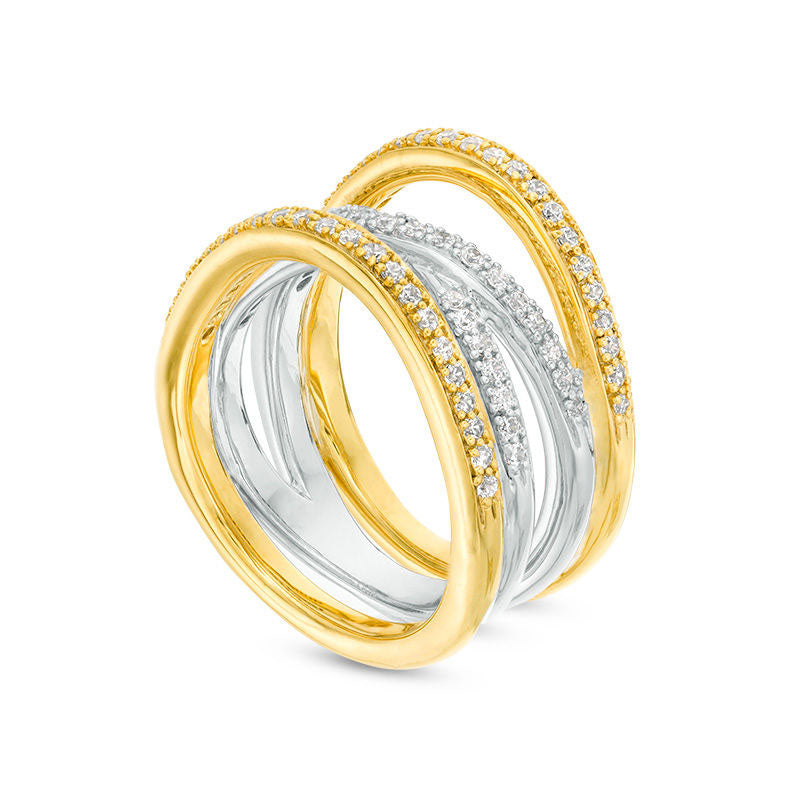 0.50 CT. T.W. Natural Diamond Crossover Multi-Row Stacked-Look Ring in Solid 14K Two-Tone Gold