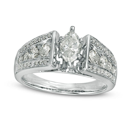 1.5 CT. T.W. Marquise Natural Diamond Engagement Ring in Solid 14K White Gold