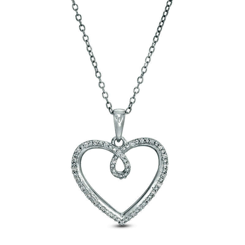 0.1 CT. T.W. Natural Diamond Heart Loop Pendant in Sterling Silver