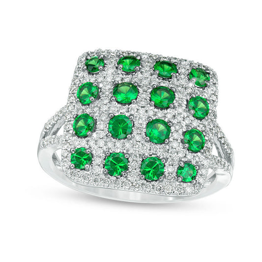 Tsavorite and 0.50 CT. T.W. Natural Diamond Grid Pattern Split Shank Ring in Solid 14K White Gold